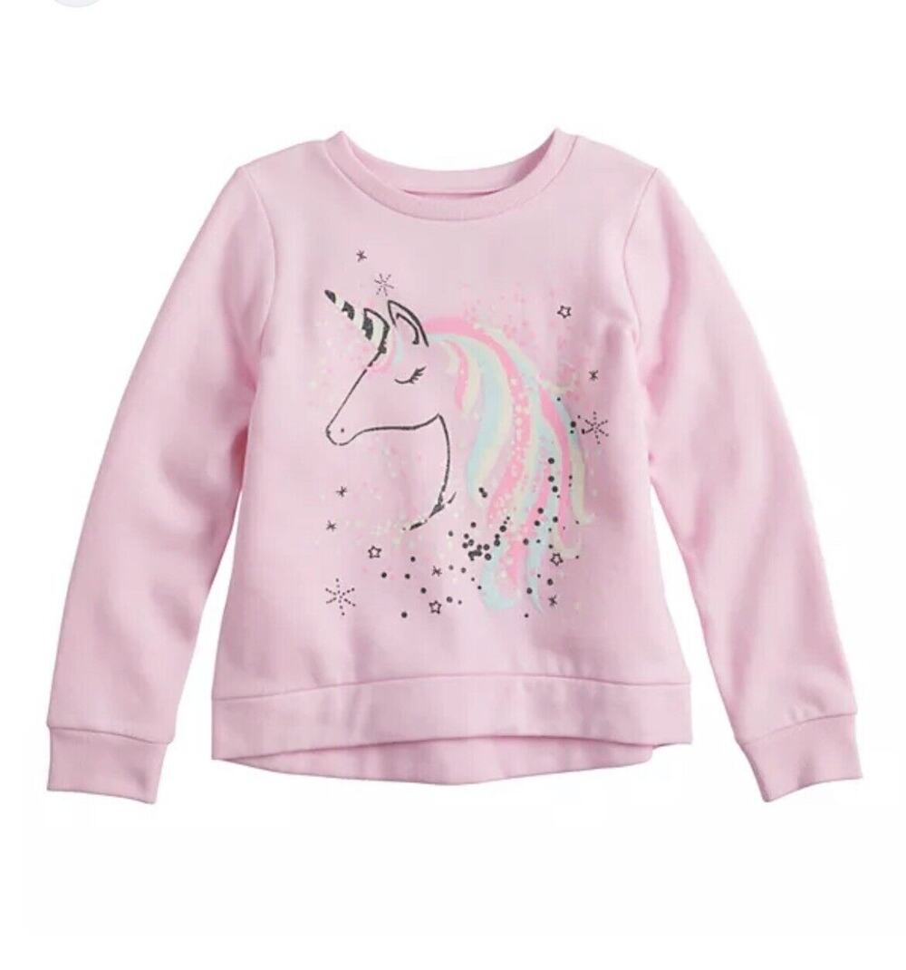 Jumping Beans Pink Sparkle Unicorn Long Sleeve Softest Fleece Pullover Size 10
